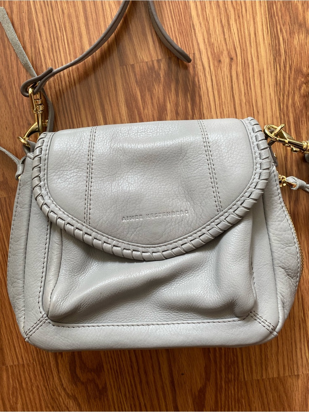 Aimee Kestenberg Light Gray Braided Flap Leather Crossbody